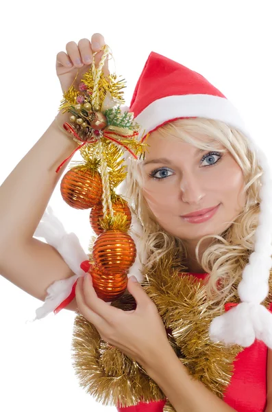 Vánoční dívka s dárky, samostatný — Stock fotografie
