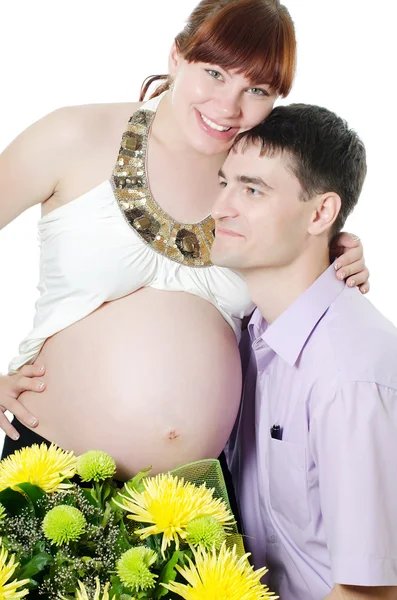 행복 한 임신 부부 흰색 절연 — 스톡 사진