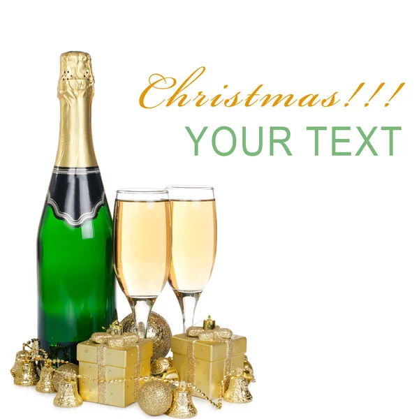 Stock image Champagne with Christmas ornaments