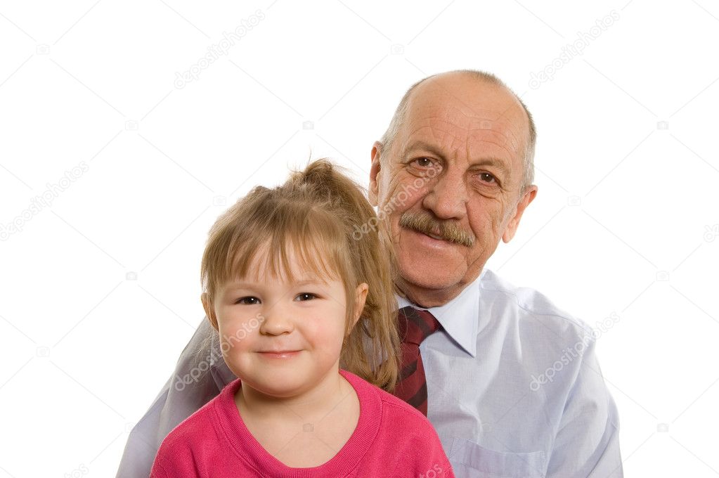 Grandfather with the granddaughter isolated