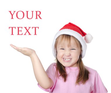 Beyaz arka planda izole edilmiş küçük Noel kızı.