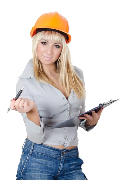 The beautiful girl in a building helmet — Stock Photo, Image