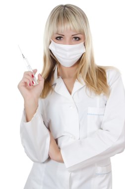 güzel doktor yalıtılmış bir şırınga ile