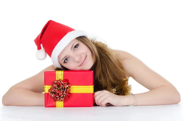Chica de Navidad con regalos aislados en blanco —  Fotos de Stock