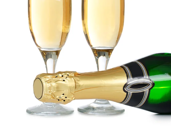 Champagne with Christmas ornaments — Stock Photo, Image