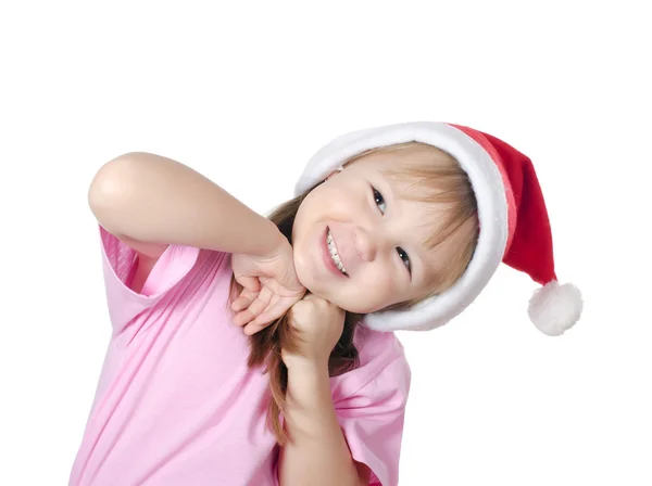 A pequena menina de Natal isolada no fundo branco — Fotografia de Stock