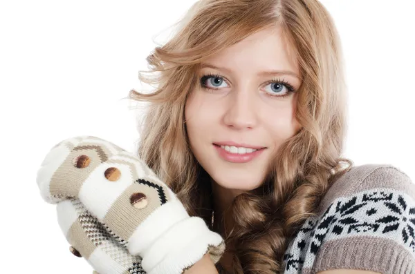 Красивая девушка в рукавицах — стоковое фото