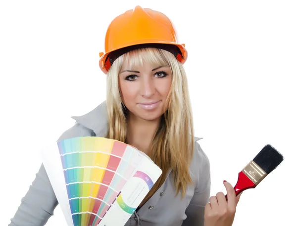 The beautiful girl in a building helmet — Stock Photo, Image