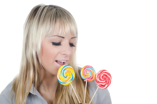 A menina com um doce de açúcar isolado — Fotografia de Stock