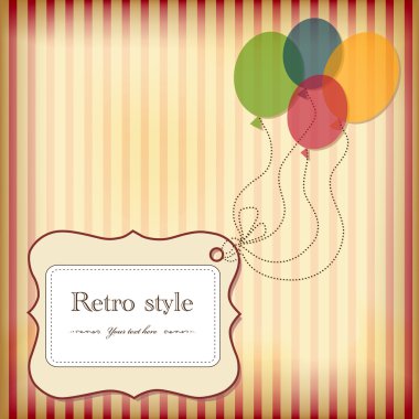 Vintage greeting postcard with tag and balloons. clipart