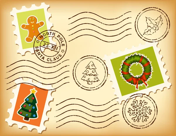 Vintage Christmas postage set on old paper. — Stock Vector