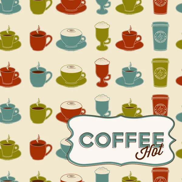 Coffee cup seamless pattern with tag. Vintage vector. — Stock Vector