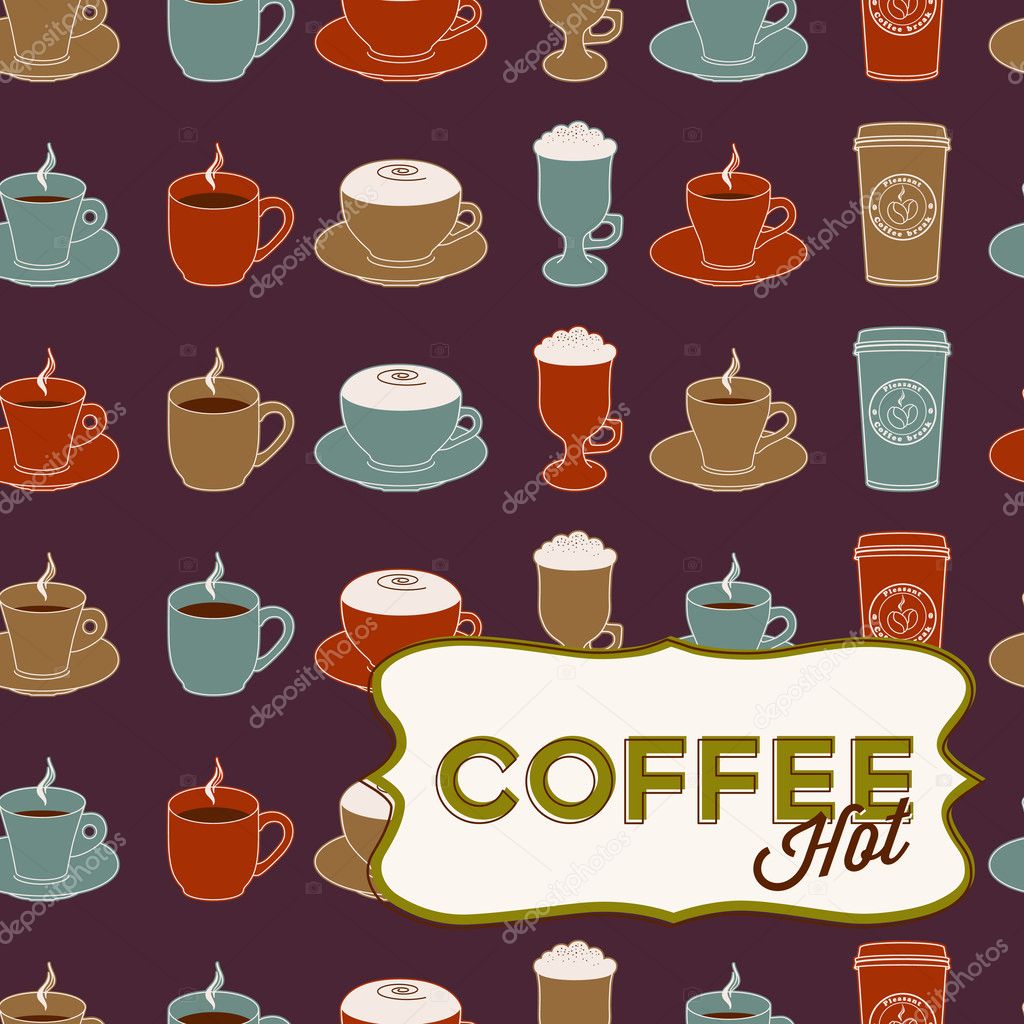 Coffee cup seamless pattern with tag