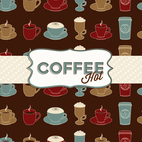 Coffee cup seamless pattern with tag. Vintage — Stock Vector