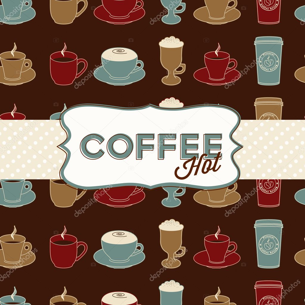 Coffee cup seamless pattern with tag. Vintage