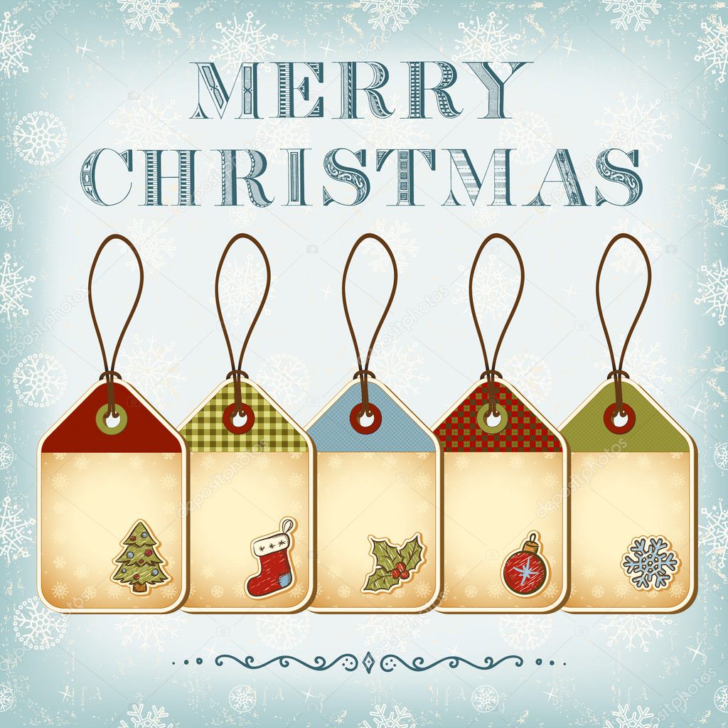 Christmas tags and vintage lettering Merry Christmas