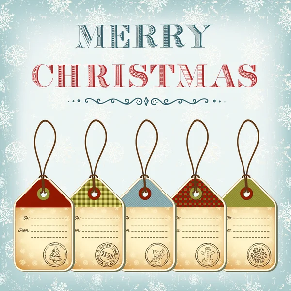 Modèle de Noël d'étiquettes vintage avec timbres — Image vectorielle