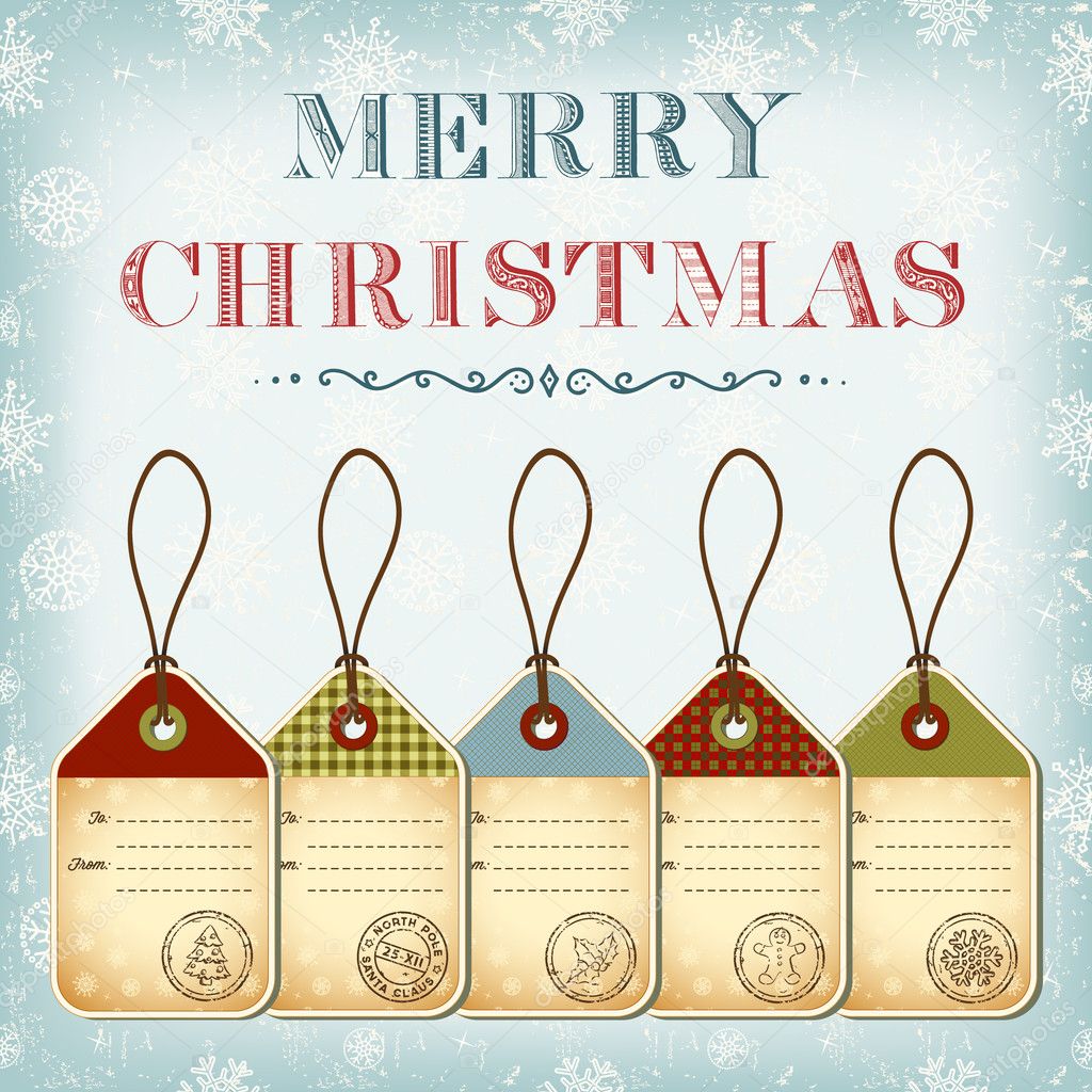 Christmas template of vintage tags with stamps