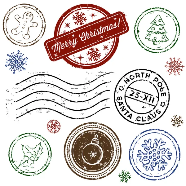 Set de sellos navideños aislados en blanco. Vector — Vector de stock