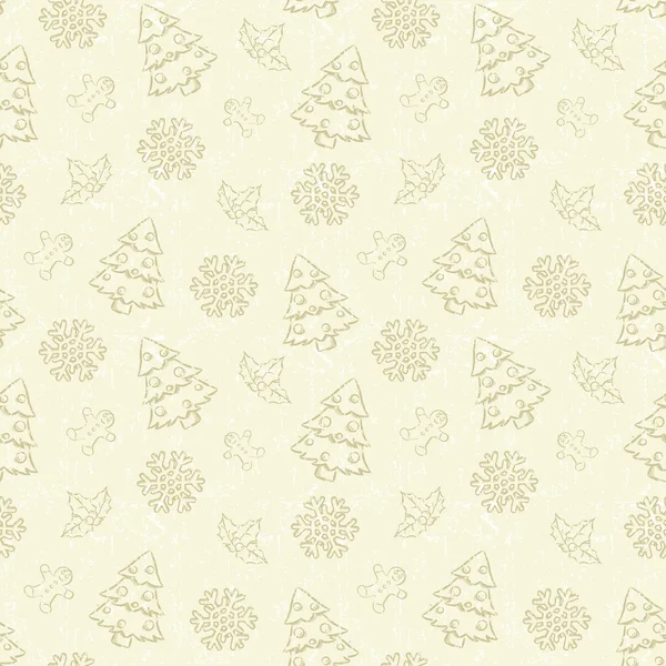シームレスなクリスマスのパターンのツリーと雪の結晶 — ストックベクタ