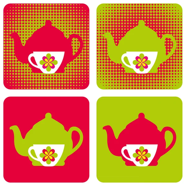 Tea-kettle-cup-popart-symbols — Stock Vector