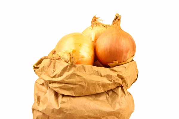 stock image Fresh onion in a brown paperbag