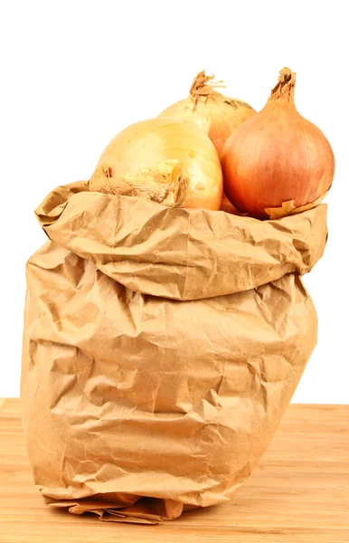 stock image Fresh onion in a brown paperbag