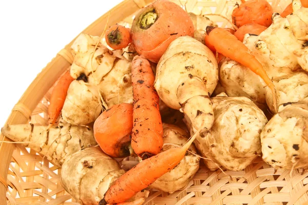 Fresh Ginger and Carrot in a basket — Stock Photo, Image