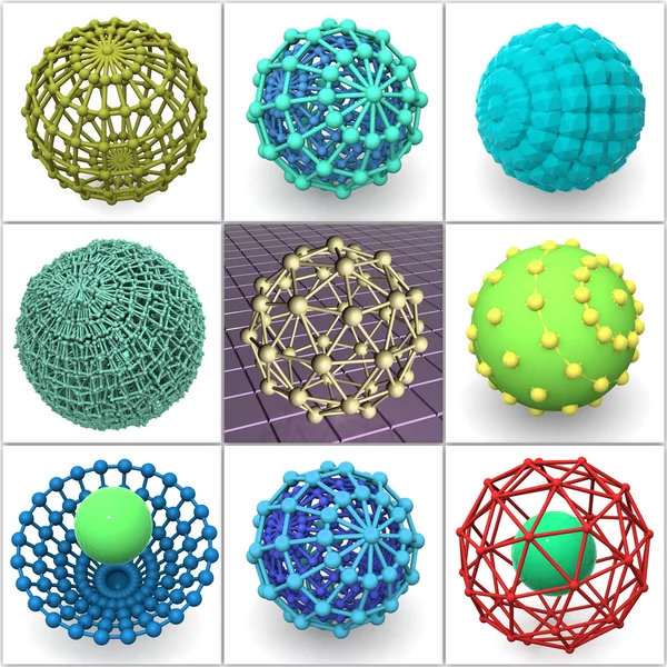 Colagem de 9 esferas tridimensionais. ícones . — Fotografia de Stock
