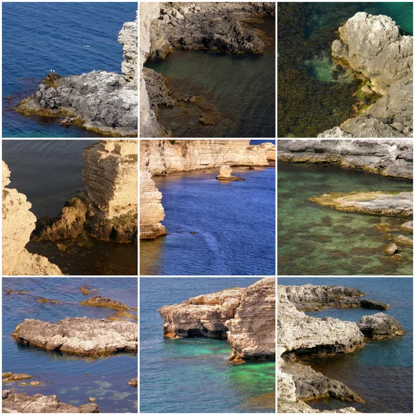 De kust van de zee. de westelijke Krim. tarhankut. Collage — Stockfoto