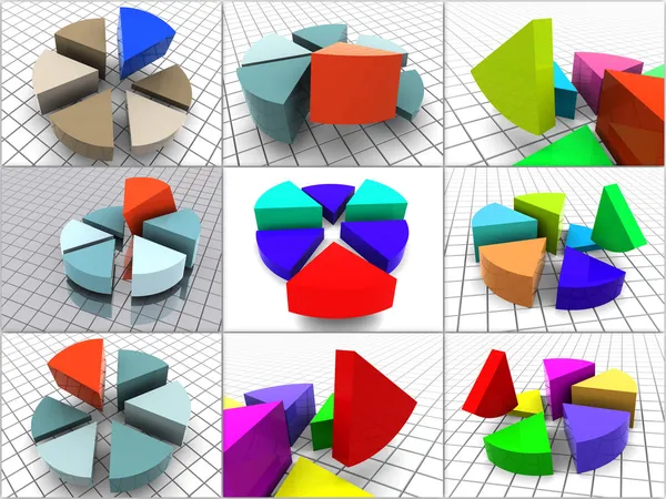 Colagem de 9 diagramas tridimensionais. ícones . — Fotografia de Stock