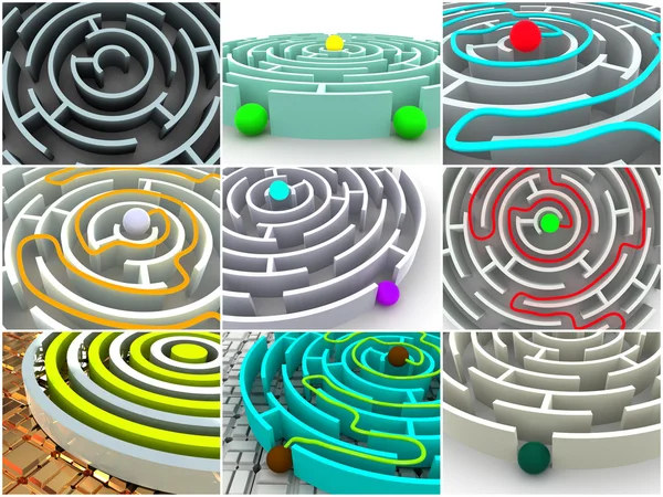 Colagem de 9 labirintos. ícone . — Fotografia de Stock