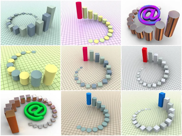 stock image Collage from 9 three-dimensional schedules. icons