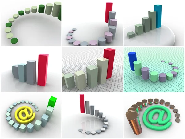 stock image Collage from 9 three-dimensional schedules. icons