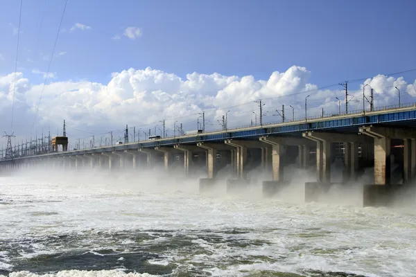 stock image Reset of water at hydroelectric power station on the river