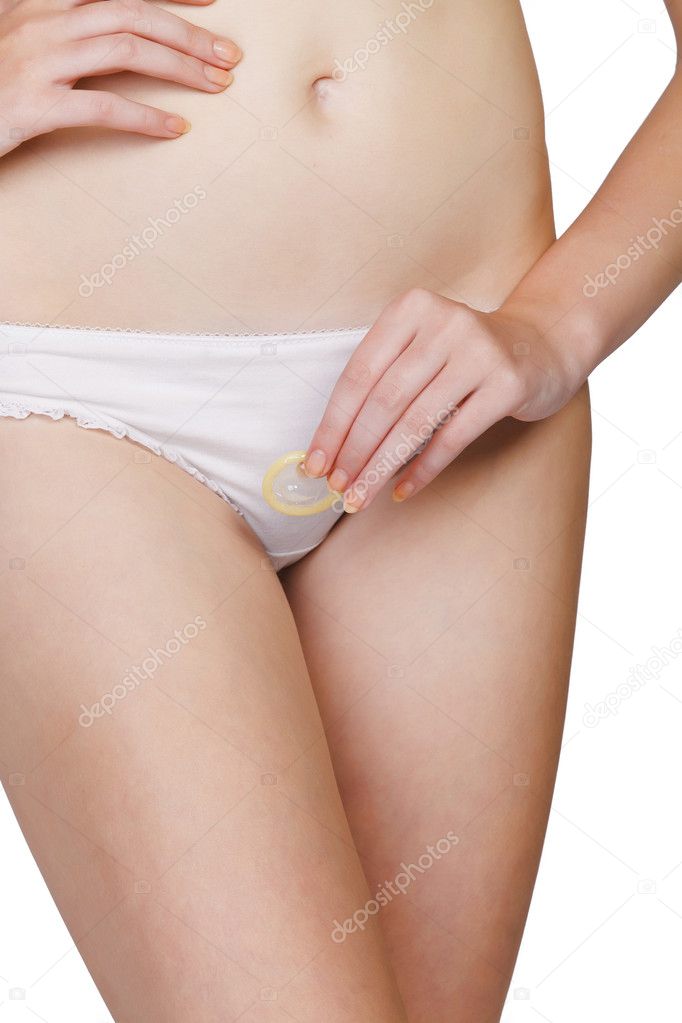 Woman holds condom