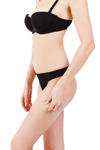 Kvinnlig kropp i svarta underkläder — Stockfoto