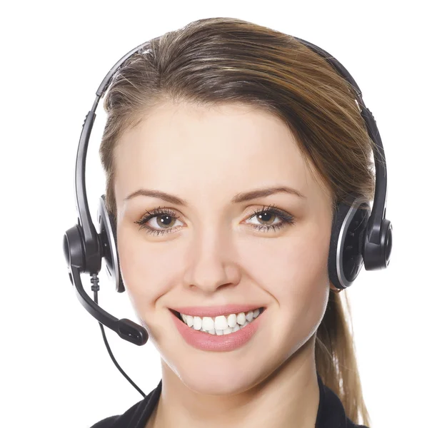 Vackra kund tjänst operatör kvinna med headset — Stockfoto