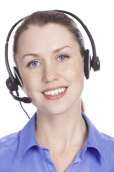 Smiling cheerful support phone operator — Stock Photo, Image