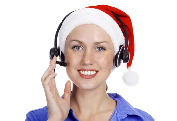 Karácsonyi üzemeltető nő, elszigetelt fehér background — Stock Fotó