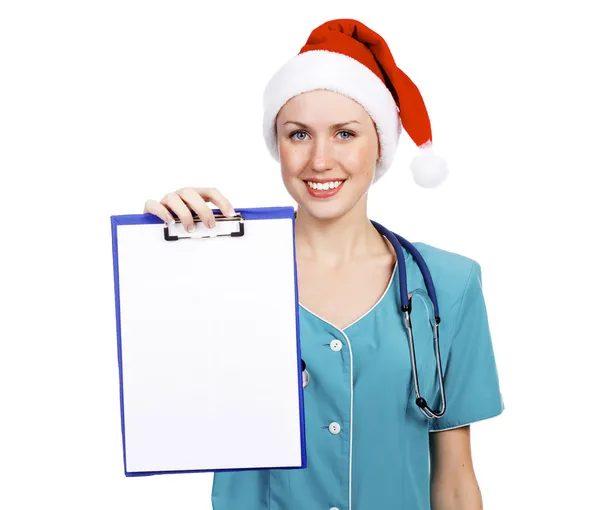 stock image Christmas doctor with clipboard