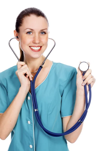 Sonriente médico mujer con estetoscopio — Foto de Stock