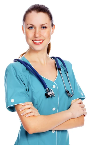 Portret van een glimlachende arts met een stethoscoop — Stockfoto