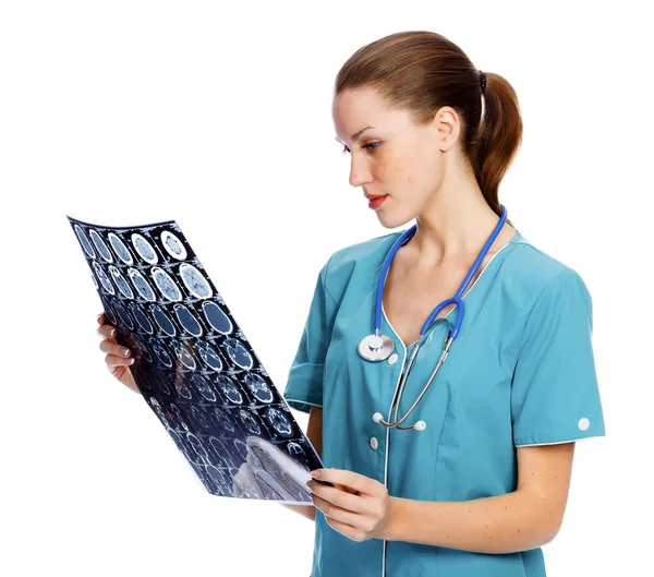 Young female doctor checking MR — Stock Photo, Image