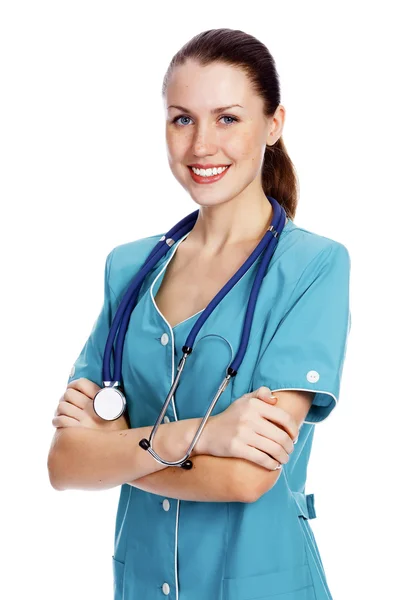 Hezký ženský lékař nebo zdravotní sestra — Stock fotografie