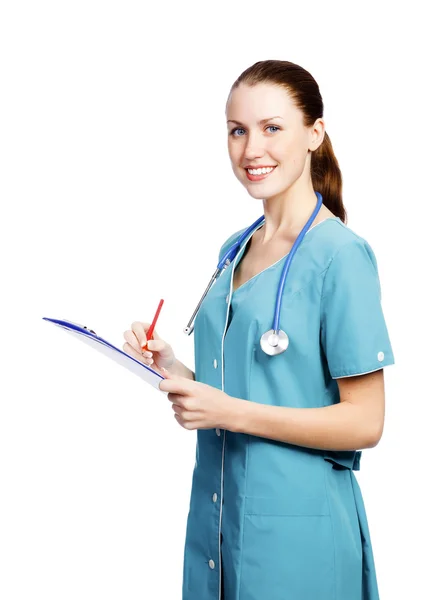 Female healthcare worker smiling to you — Stock Photo, Image