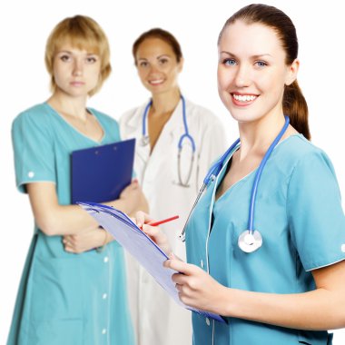 Tree female nurses or doctors clipart