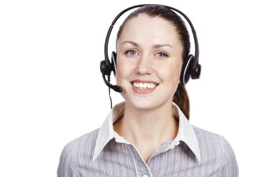 Friendly telephone operator smiling to you clipart