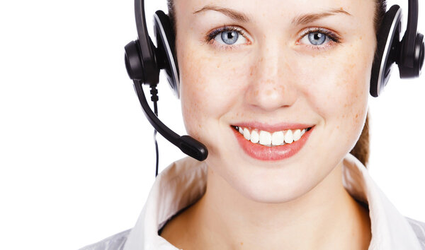 Friendly telephone operator smiling to you