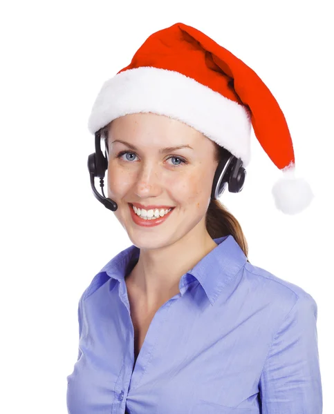 Christmas operator woman, isolated on white background — Stock Photo, Image